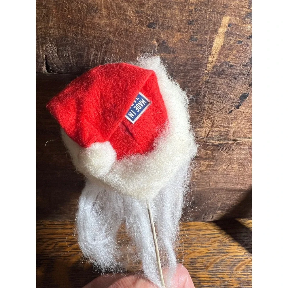 VTG Santa Claus Head Pick Christmas Ornament Made in Japan Red Felt Hat 5in